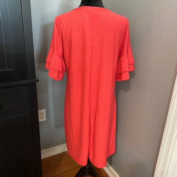 Spense Crochet Yoke Dress Womens XL Guava Ruffle Sleeve Casual Boho - Picture 8 of 9